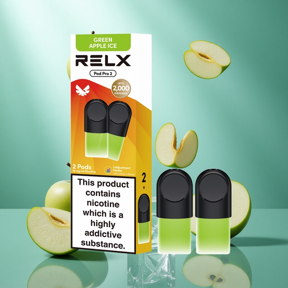 RELX Pod Pro 2 600 Puffs Groene Appel IJs Nicotinegehalte 18 Vloeistofcapaciteit 19ml