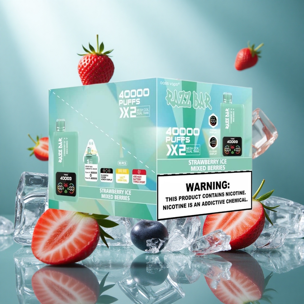 Razz Bar 40000 Puffs Wegwerp Vape Aardbei IJs_Gemengde Bessen met 650 Mah Batterij Type-C Poort