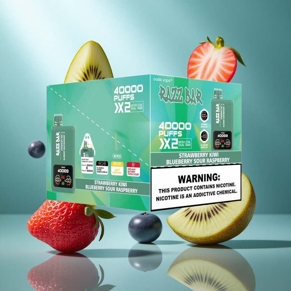 Razz Bar 40000 Puffs Wegwerp Vape Aardbei Kiwi_Blauwe Bes Zure Framboos met Power Schermweergave en Type-C Poort