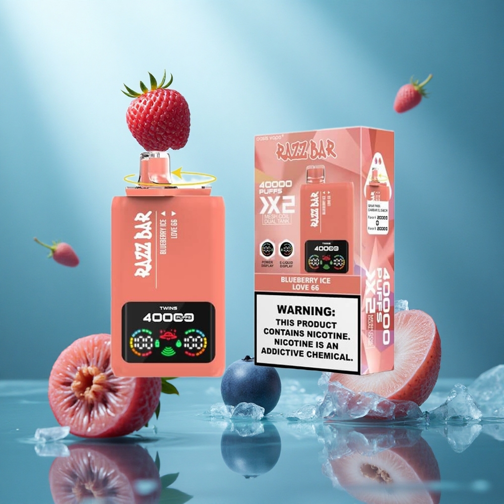 Razz Bar 40000 Puffs Wegwerp Vape Blauwe Bes Ijs_Love 66 Met Power Schermweergave en Type-C Poort