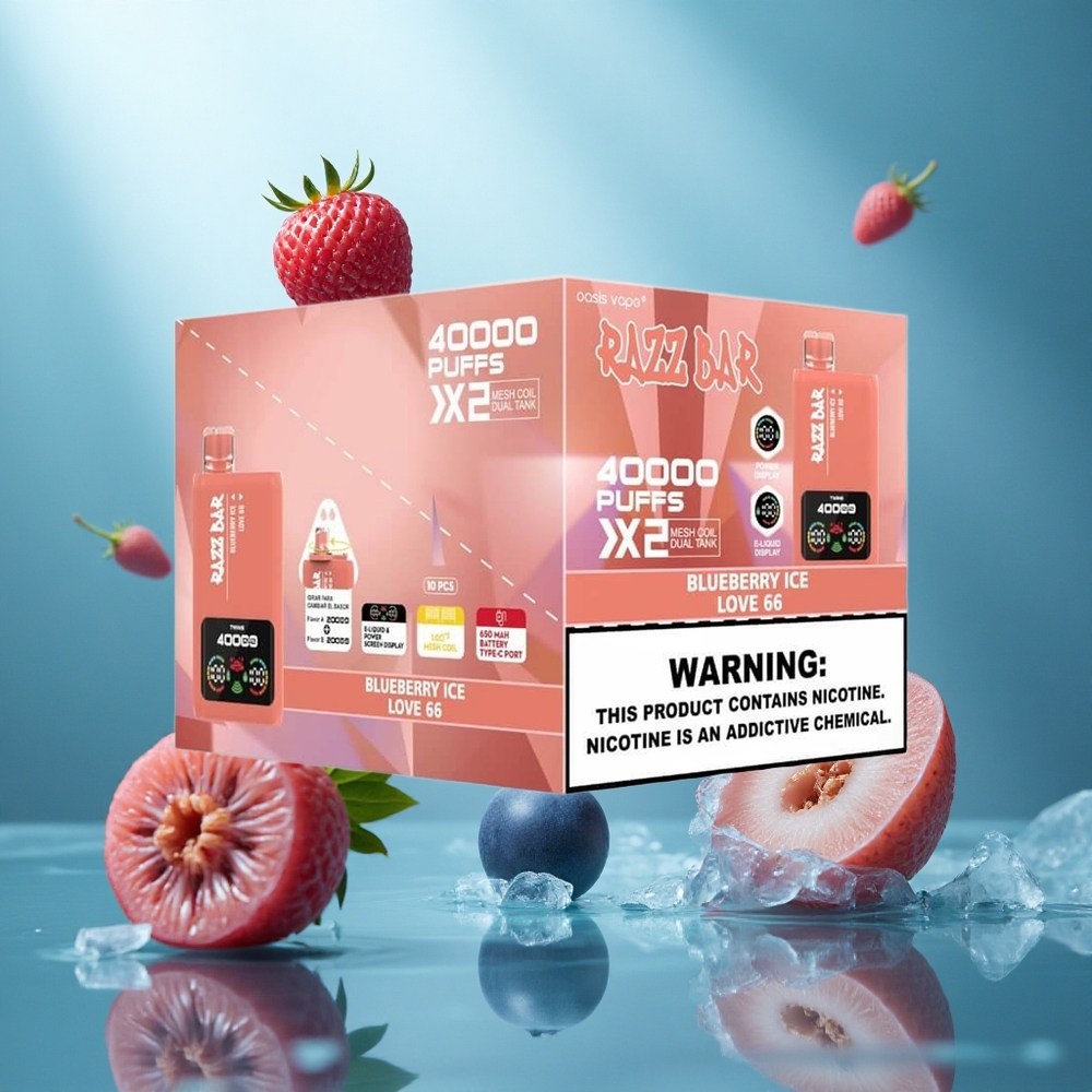 Razz Bar 40000 Puffs Wegwerp Vape Blauwe Bes Ijs_Love 66 Met Power Schermweergave en Type-C Poort