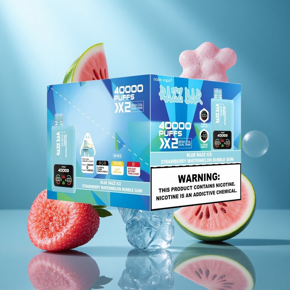 Razz Bar 40000 Puffs Wegwerp Vape Blauwe Razz IJs-Aardbeien Watermeloen Bubble Gum met Power Screen Display  Type-C Poort