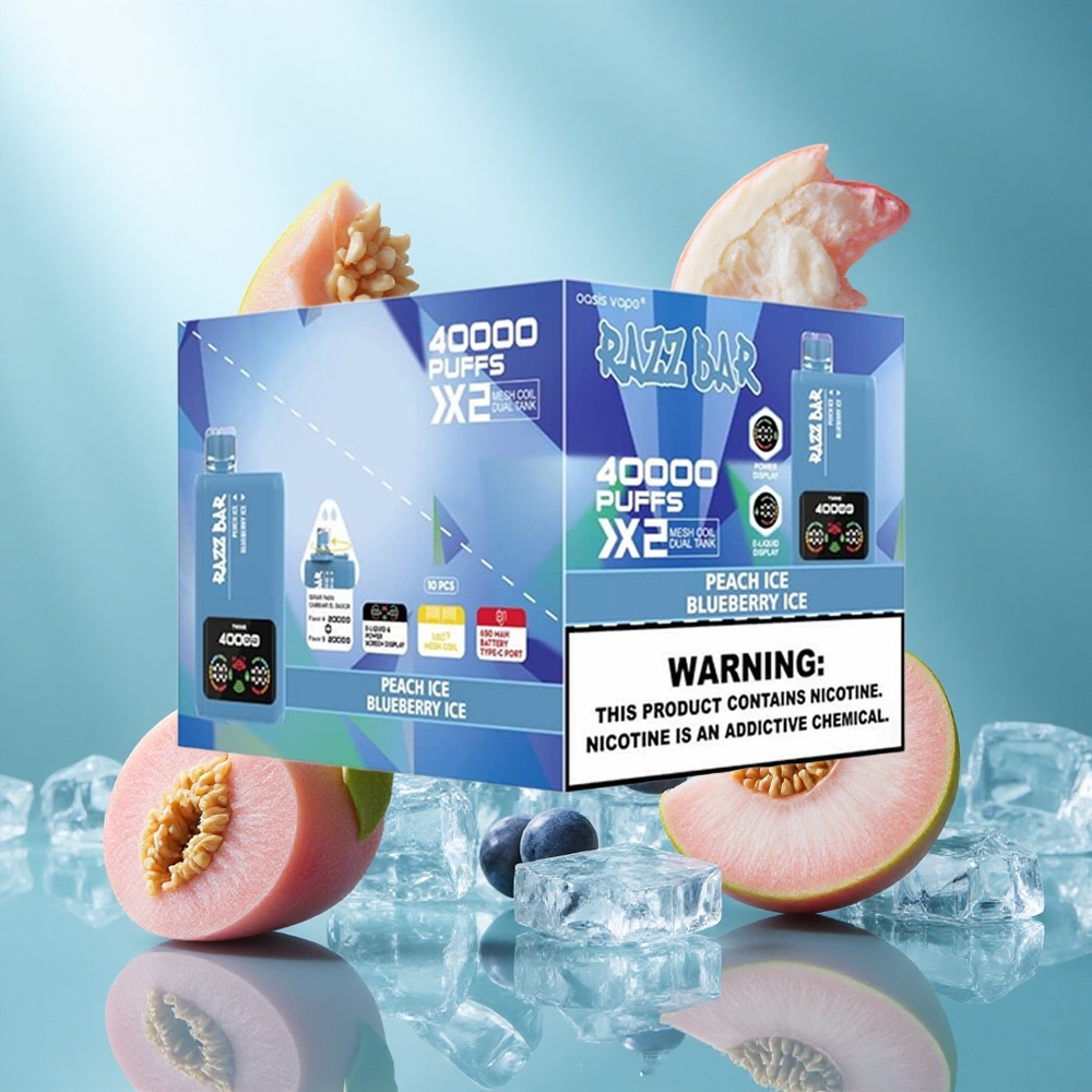 Razz Bar 40000 Puffs Wegwerp Vape Perzik IJs_Blauwe Bes IJs met Power Screen Display  Type-C Port