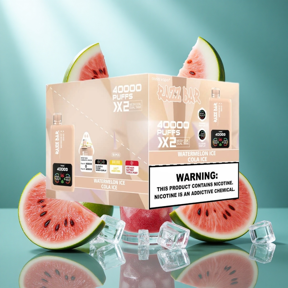 Razz Bar 40000 Puffs Wegwerp Vape Watermeloen IJs_Cola IJs met Power Screen Display en 650 Mah Battery Type-C Port