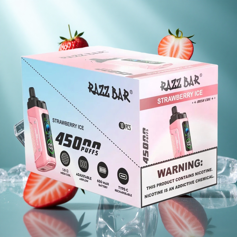 Razz Bar 45000 Puffs Wegwerp Vape Aardbei IJs met 10 Ohm Mesh Coil  Type-C Oplaadbaar