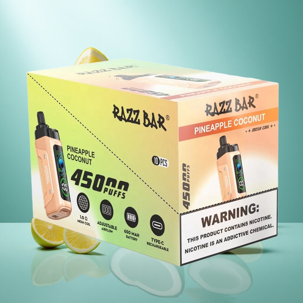 Razz Bar 45000 Puffs Wegwerp Vape Ananas Kokosnoot Met Type-C Oplaadbaar  Instelbare Luchtstroom