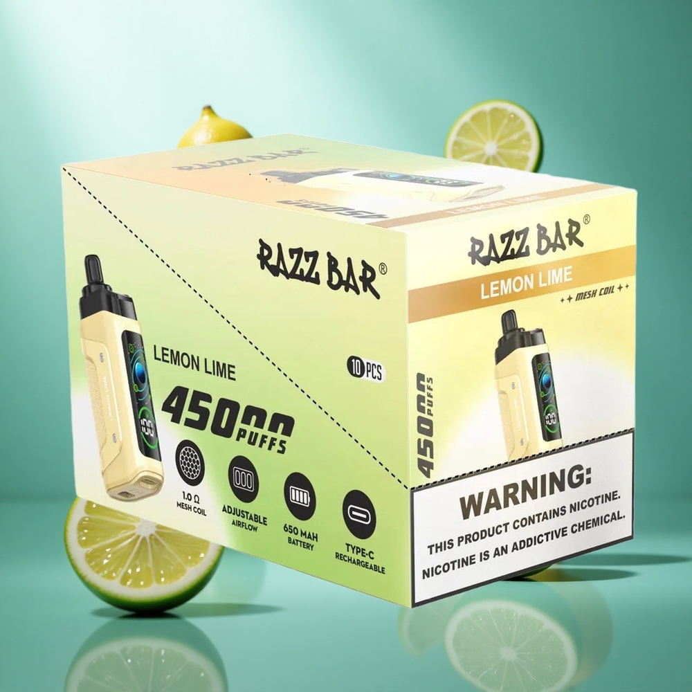 Razz Bar 45000 Puffs Wegwerp Vape Citroen Limoen en Framboos met 10 Ohm Mesh Coil en Type-C Oplaadbaar