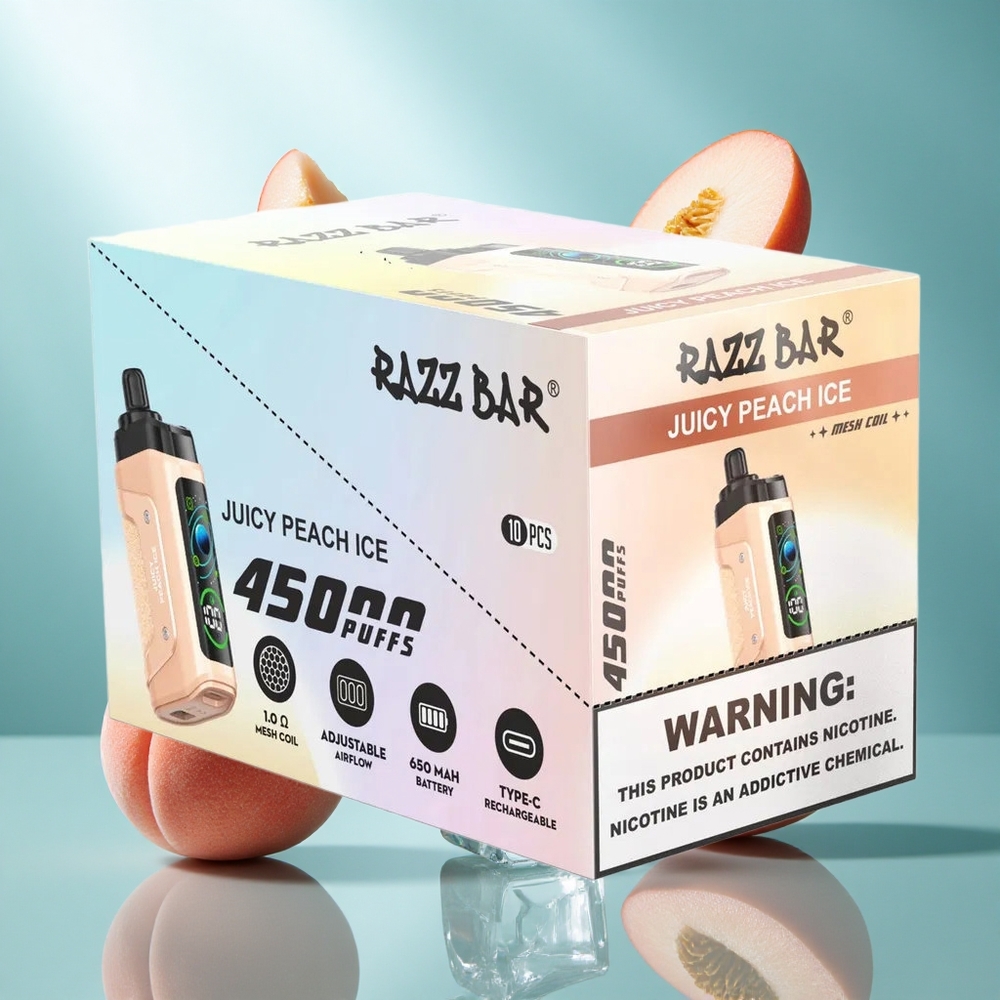 Razz Bar 45000 Puffs Wegwerp Vape Juicy Peach Ice met 10 Ohm Mesh Coil en Type-C Oplaadbaar