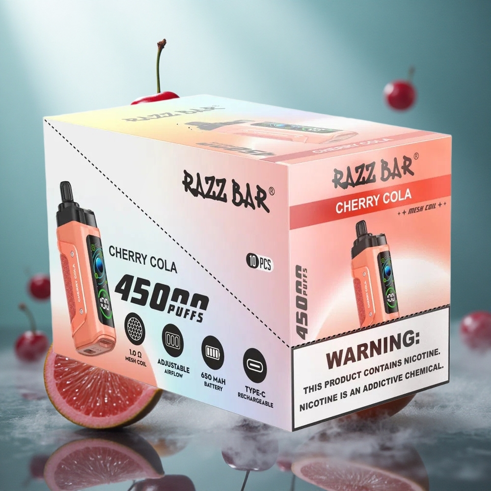 Razz Bar 45000 Puffs Wegwerp Vape Kersen Cola met 10 Ohm Mesh Coil  Type-C Oplaadbaar