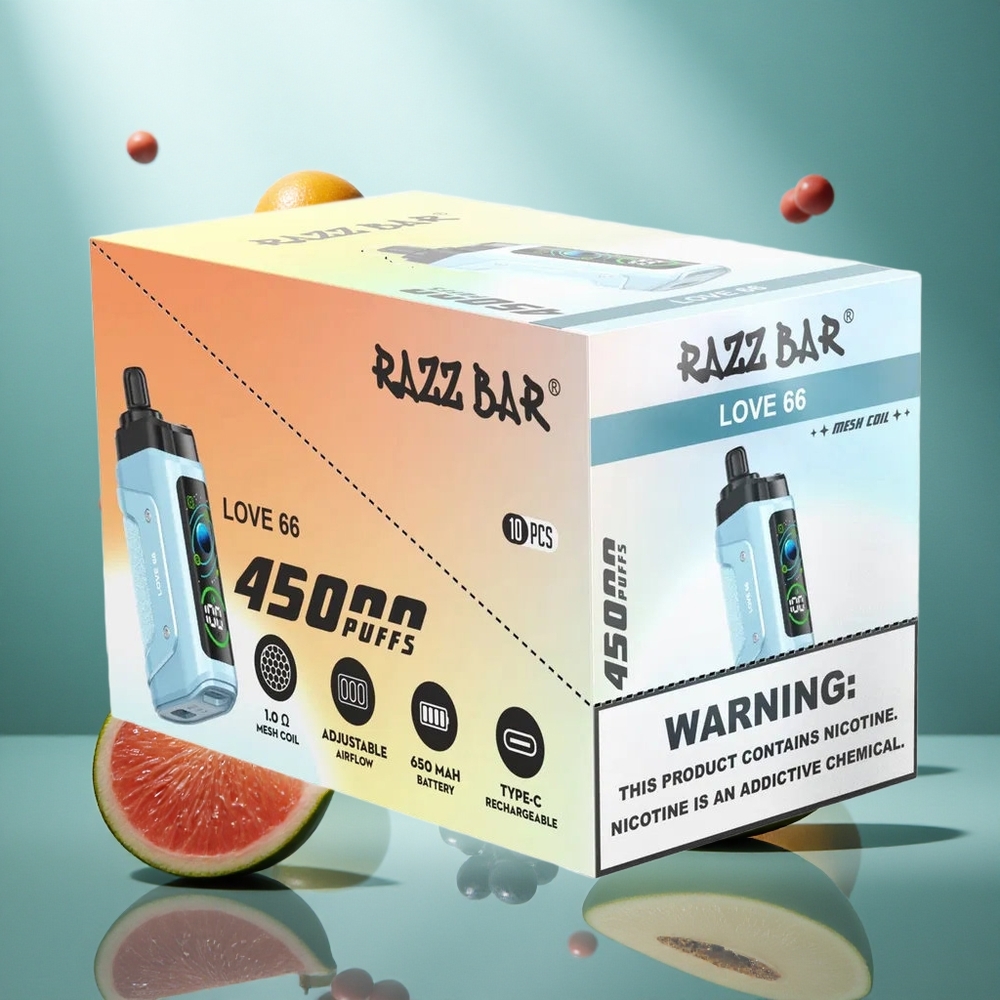 Razz Bar 45000 Puffs Wegwerp Vape Liefde 66 met 20 mg/ml Nicotine Sterkte en Aanpasbare Luchtstroom