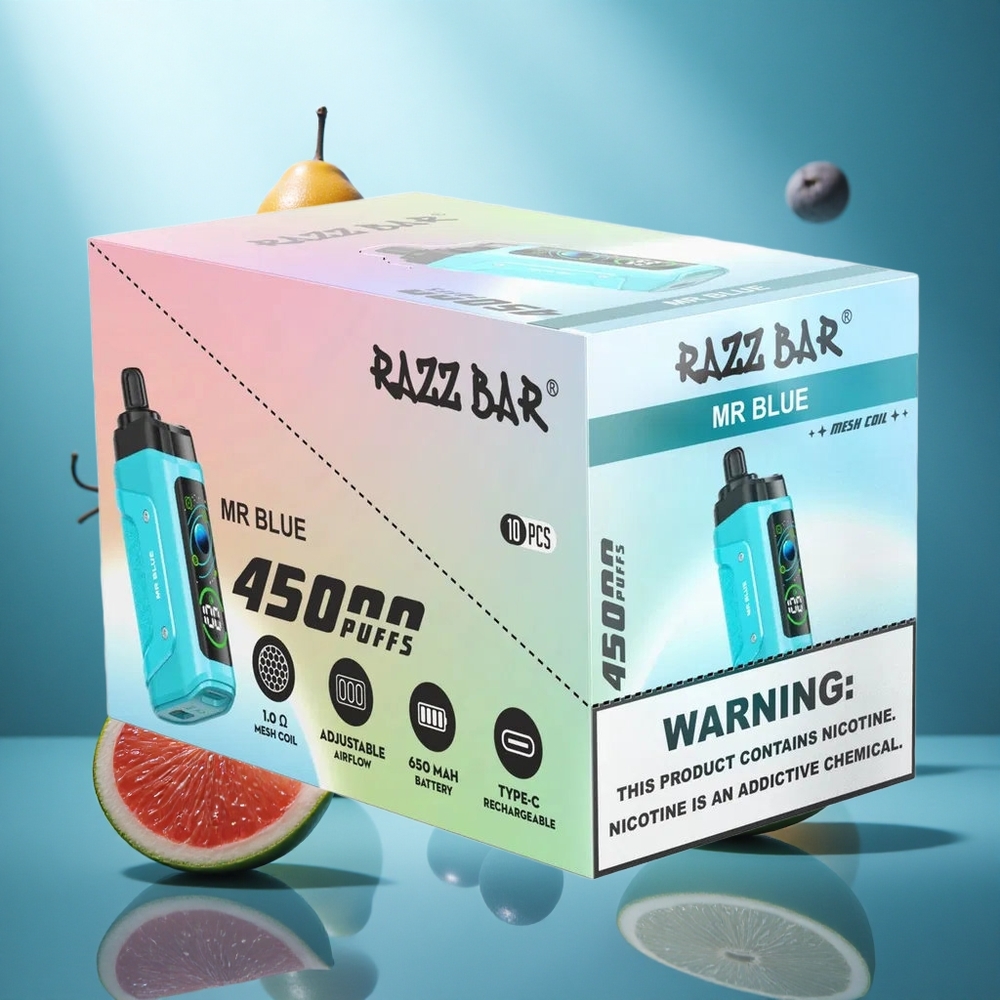 Razz Bar 45000 Puffs Wegwerp Vape Mr Blauw met 10 Ohm Mesh Coil  Type-C Oplaadbaar