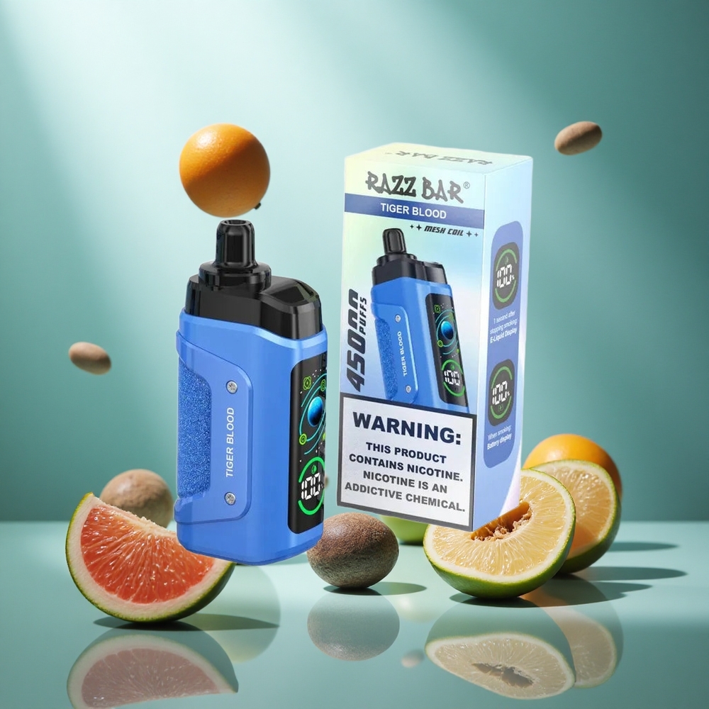 Razz Bar 45000 Puffs Wegwerp Vape Tijgerbloed met 10 Ohm Mesh Coil  Type-C Oplaadbaar