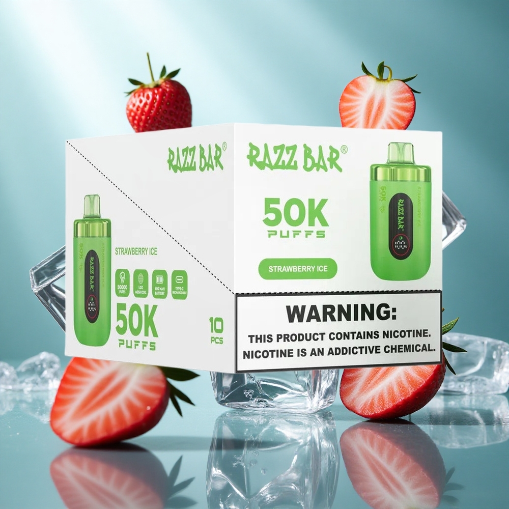 Razz Bar 50K Puffs Wegwerp Vape Aardbei IJs met 650 Mah Accu  Type-C Oplaadbaar