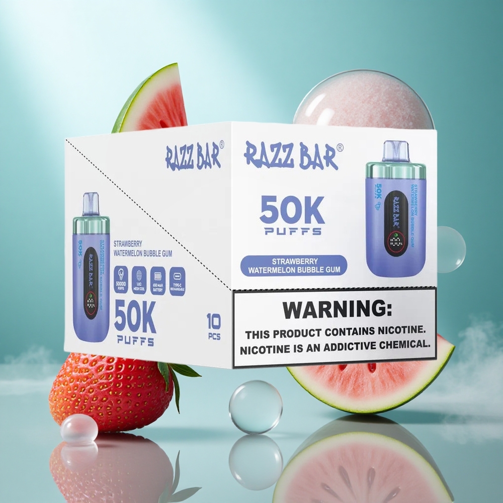 Razz Bar 50K Puffs Wegwerp Vape Aardbei Watermelon Bubble Gum – 50000 Puffs Type-C Oplaadbaar