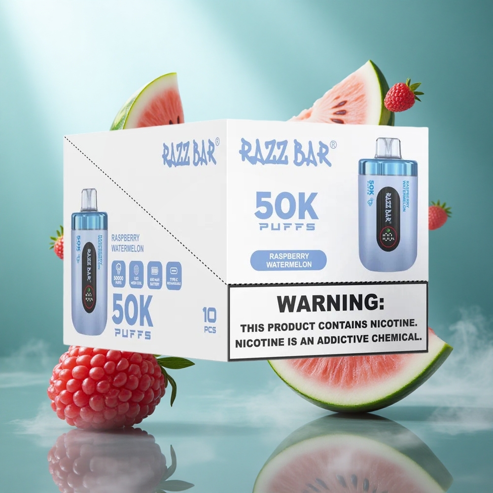 Razz Bar 50K Puffs Wegwerp Vape Framboos Watermeloen Met 50000 Puffs  Type-C Oplaadbaar