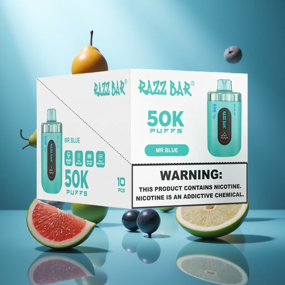 Razz Bar 50K Puffs Wegwerp Vape Heerlijke Blauwe Bes Met 50000 Puffs  Oplaadbaar Via Type-C