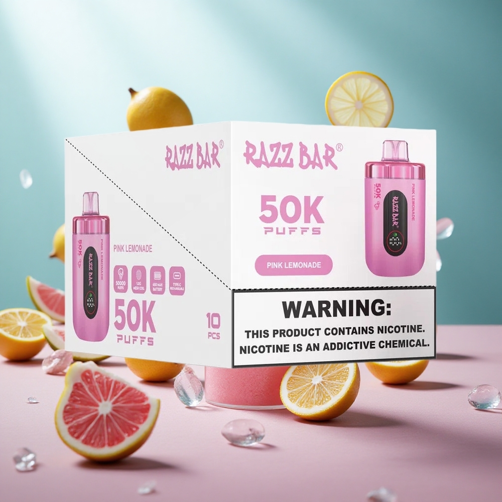 Razz Bar 50K Puffs Wegwerp Vape Roze Citroen Met Type-C Oplaadbaar En 2 Nicotine