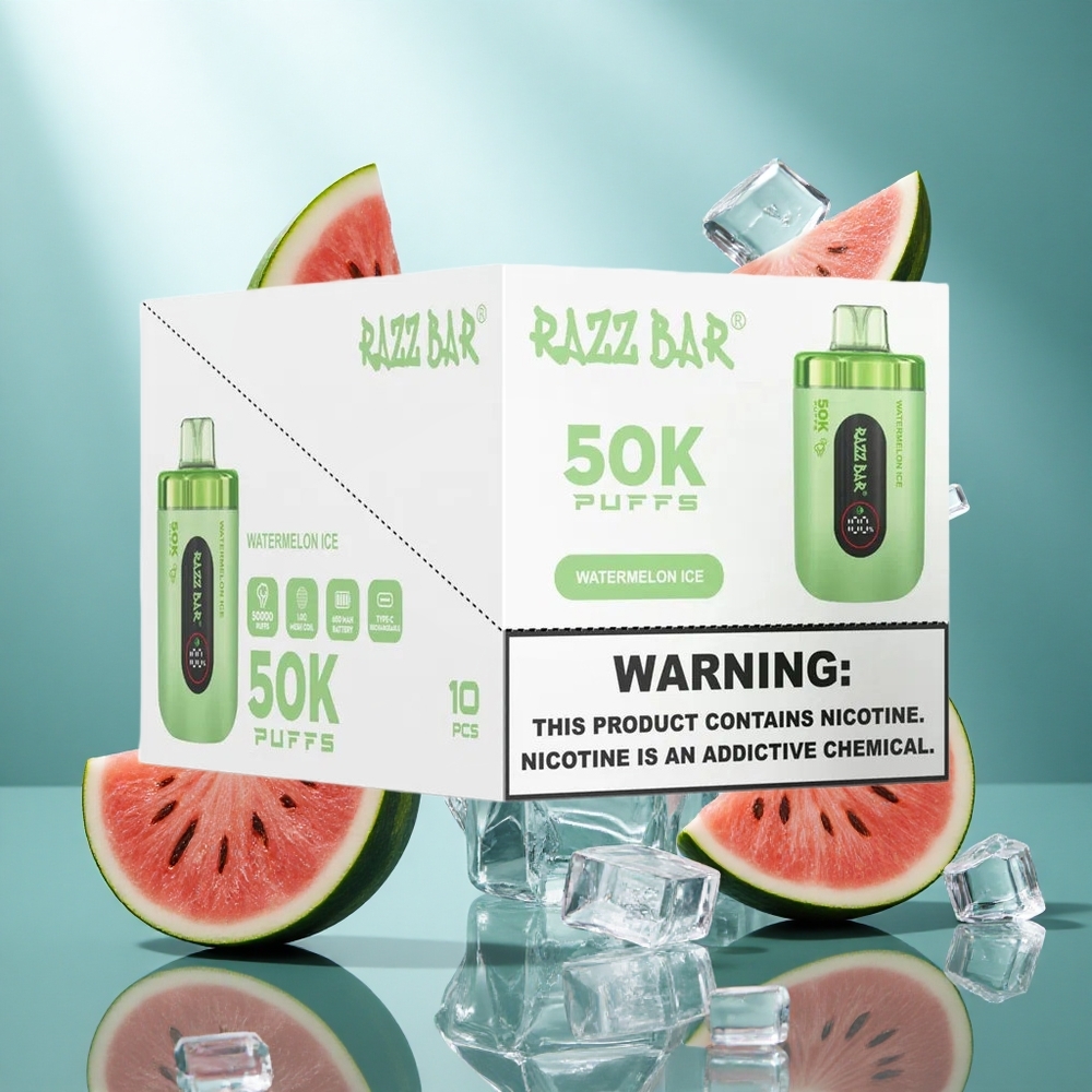Razz Bar 50K Puffs Wegwerp Vape Watermeloen Ijs met 10 Ohm Mesh Coil  Type-C Oplaadbaar