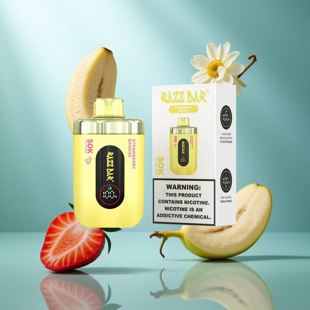 Razz Bar 50K Puffs Wegwerp Vape Aardbei Banaan 10 Ohm Mesh Coil Type-C Oplaadbaar