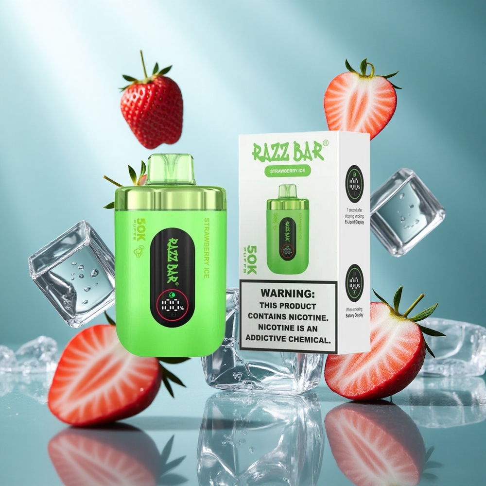 Razz Bar 50K Puffs Wegwerp Vape Aardbei IJs met 650 Mah Accu  Type-C Oplaadbaar