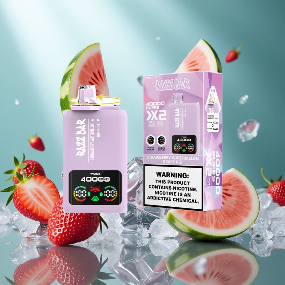 Razz Bar 40000 Puffs Wegwerp Vape Aardbei_Watermeloen_Druif IJs met Power Screen Display & Type-C Poort