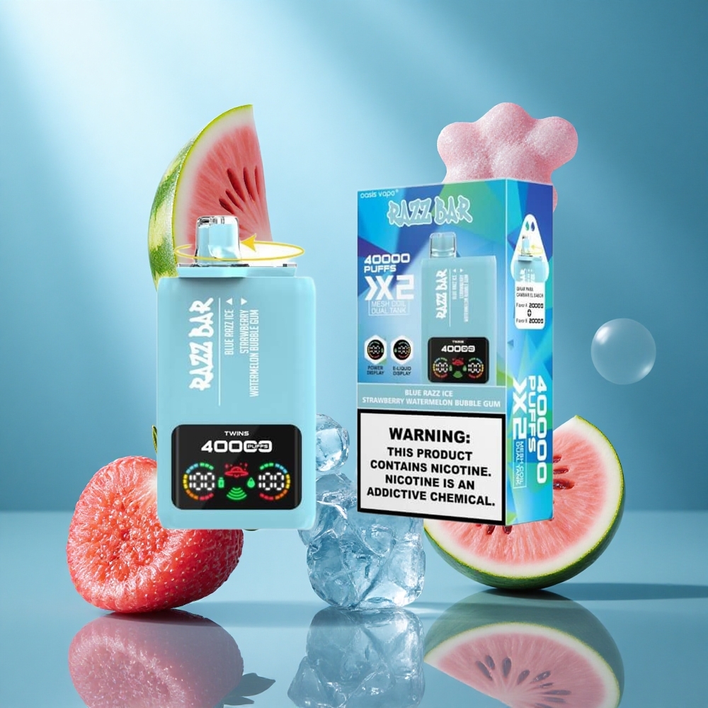 Razz Bar 40000 Puffs Wegwerp Vape Blauwe Razz IJs-Aardbeien Watermeloen Bubble Gum met Power Screen Display & Type-C Poort