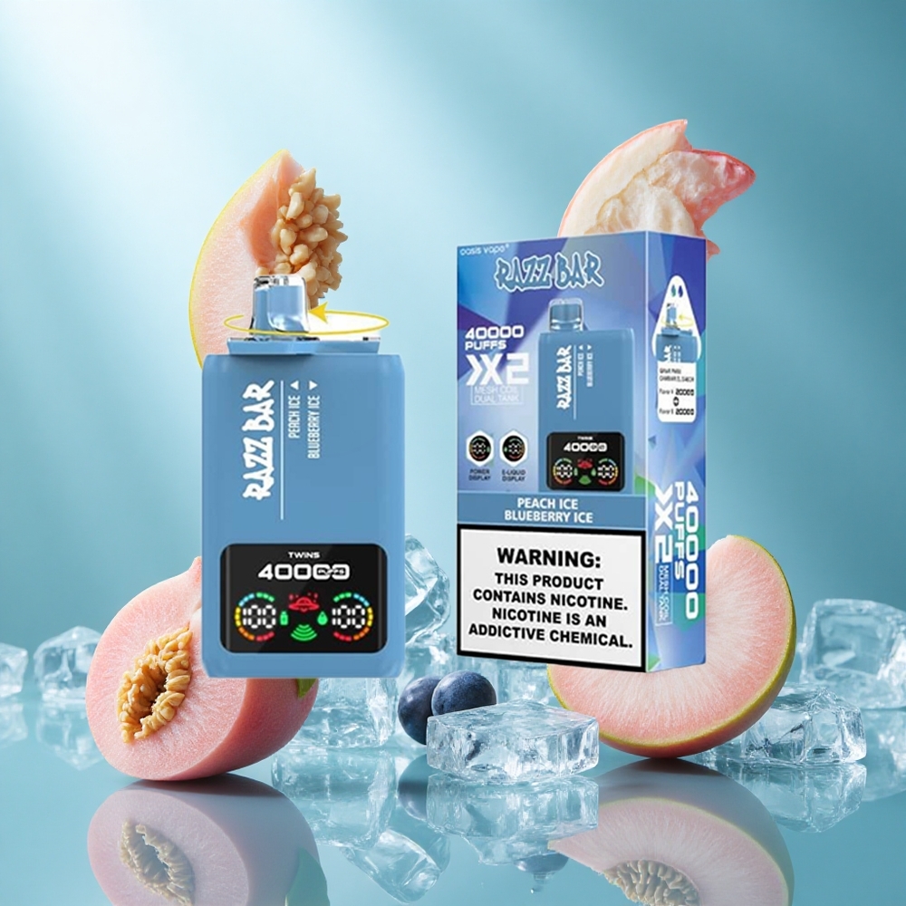 Razz Bar 40000 Puffs Wegwerp Vape Perzik IJs_Blauwe Bes IJs met Power Screen Display & Type-C Port