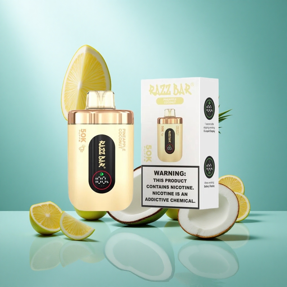 Razz Bar 50K Puffs Wegwerp Vape Ananas Kokos met 1.0 Ohm Mesh Coil & Type-C Oplaadbaar