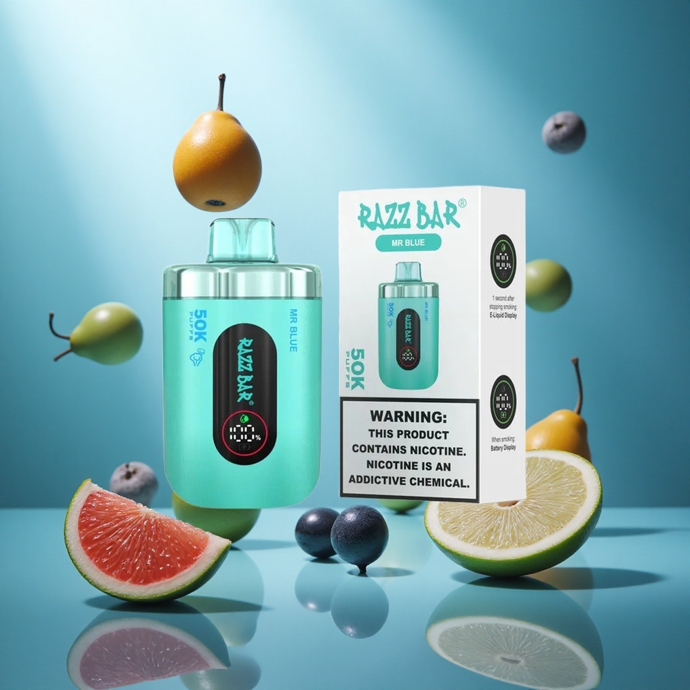 Razz Bar 50K Puffs Wegwerp Vape Heerlijke Blauwe Bes Met 50000 Puffs & Oplaadbaar Via Type-C