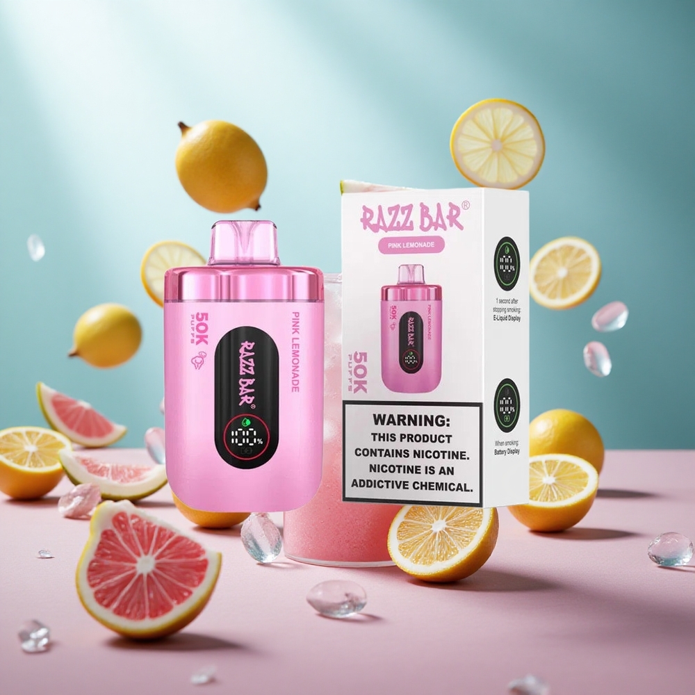Razz Bar 50K Puffs Wegwerp Vape Roze Citroen Met Type-C Oplaadbaar En 2% Nicotine