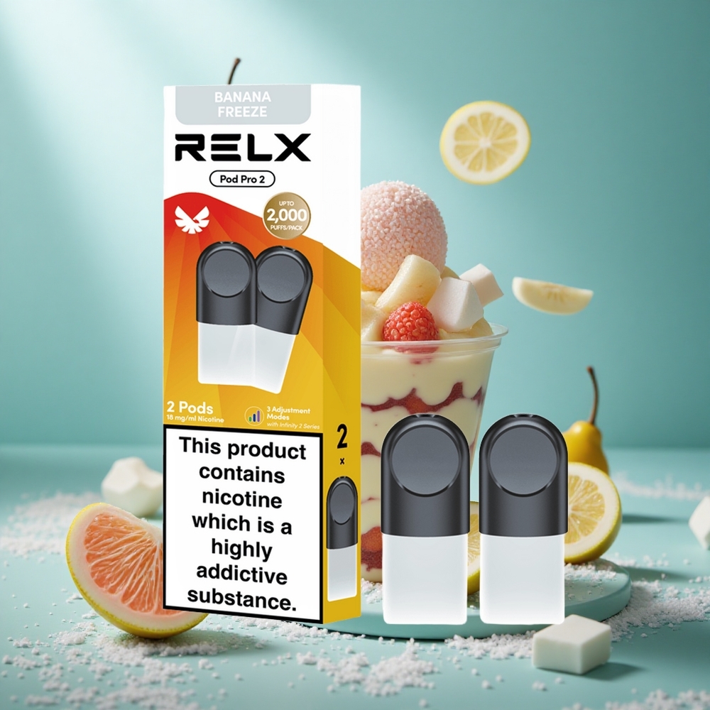 RELX Pod Pro 2 600 Puffs Dessert-Banaan Freeze Nicotinegehalte:1.8% Vape Capaciteit:1.9ml