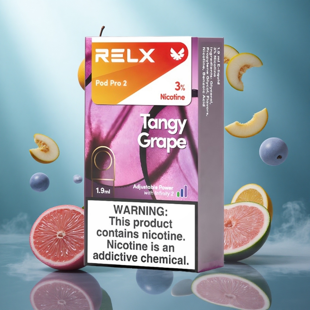 RELX Pod Pro 2 600 Puffs Tangy Grape (Frisse Druif) – Nicotinegehalte: 3%, Capaciteit: 1.9ml