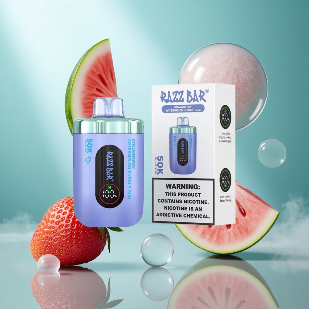Razz Bar 50K Puffs Wegwerp Vape Aardbei Watermelon Bubble Gum – 50000 Puffs Type-C Oplaadbaar